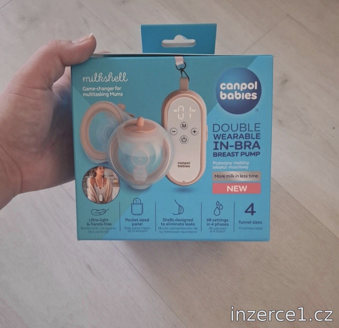 Canpol babies Dvojitá elektrická hands-free odsávačka mateřského mléka do podprsenky MilkShell – fotografie 1